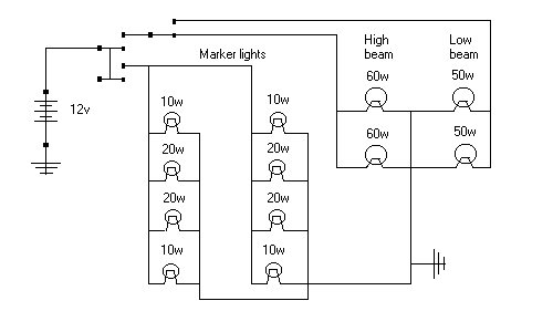 Series-Parallel wiring circuit Diagram with Bulbs,Battery and switches included