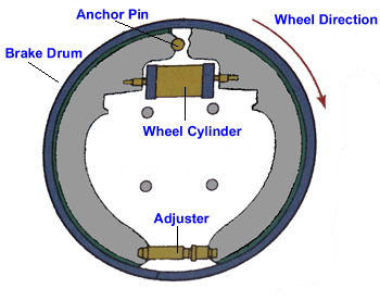 Graphic of an Duo Brake Assembly showing Shoes and Cylinder
